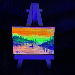 2”x3” miniature landscape black light painting